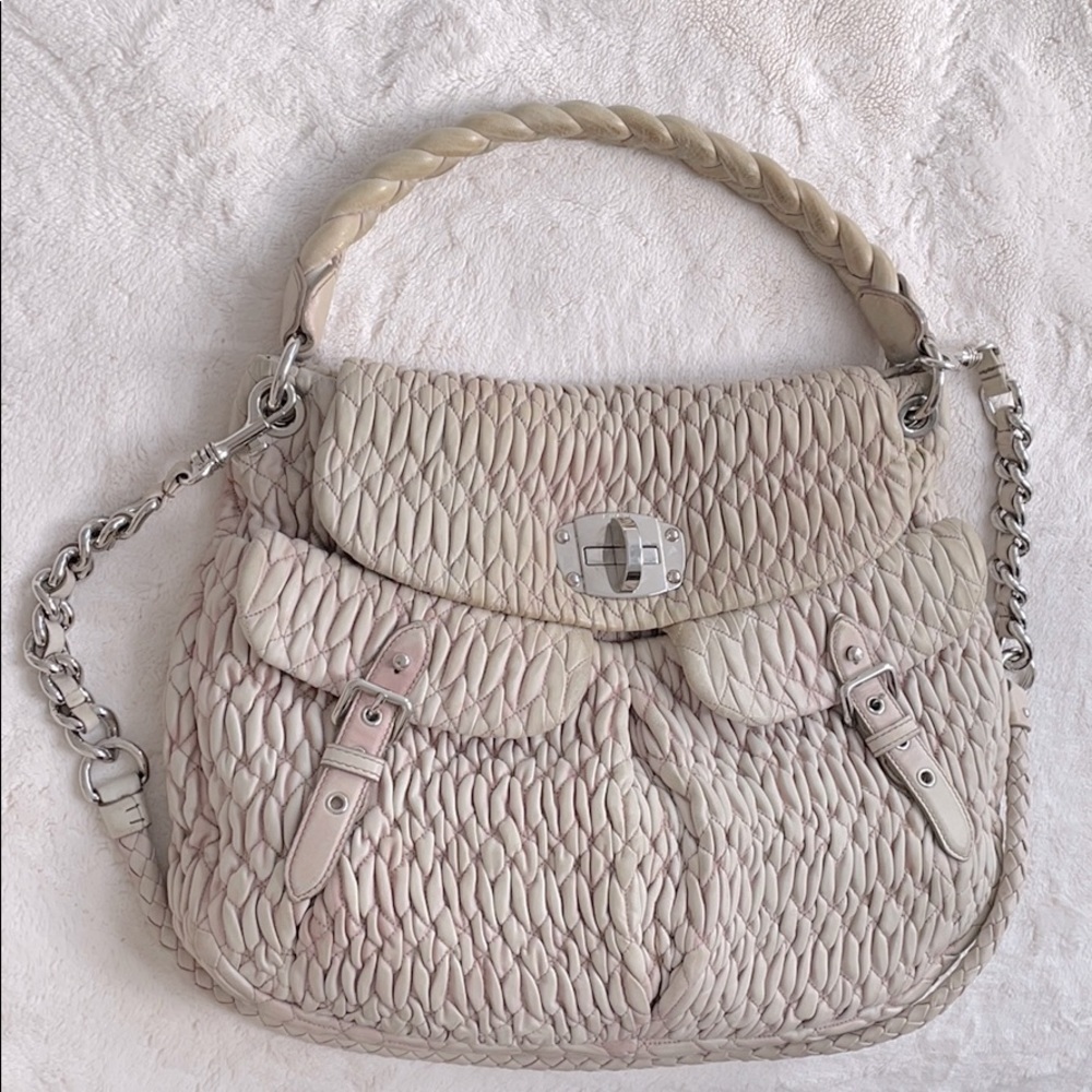 Miu Miu large pink leather matelassé motif bag